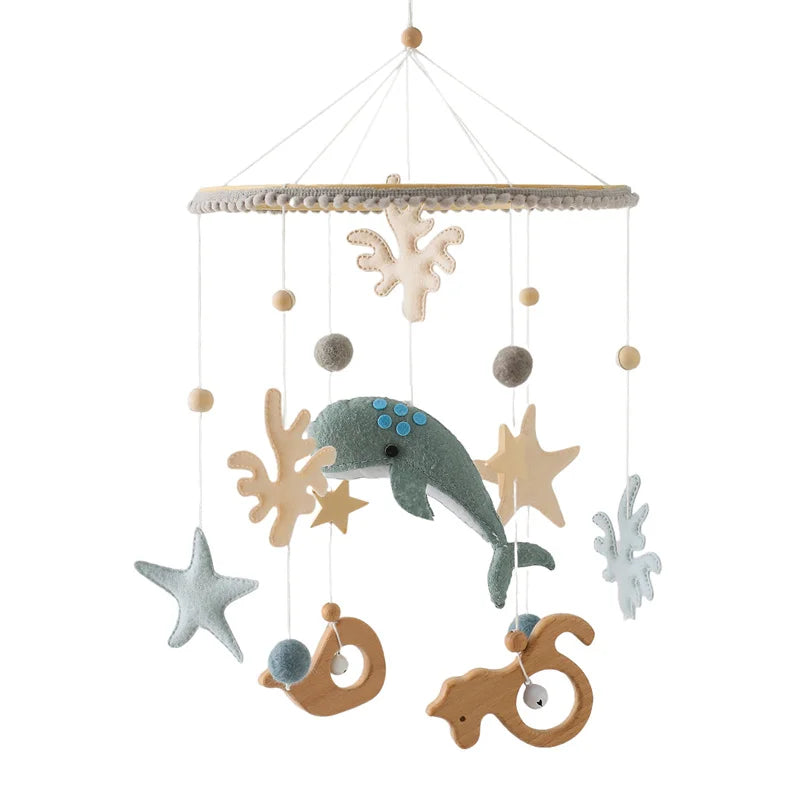 Wooden Crib Mobile with Teddy Bear & Music Box