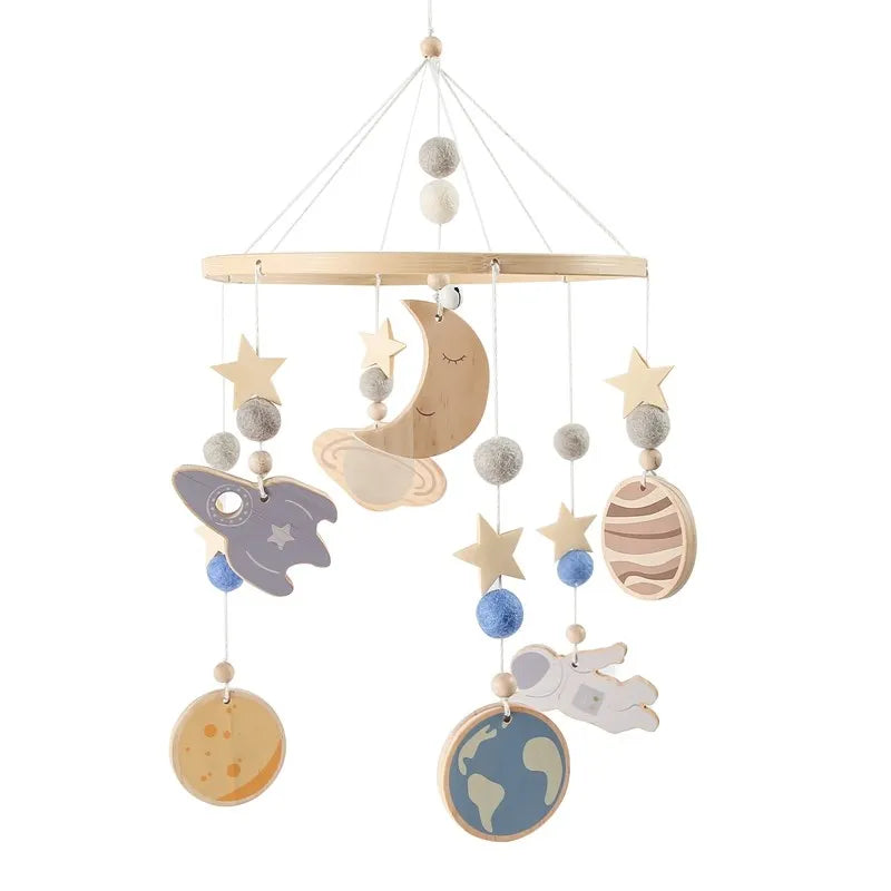 Wooden Crib Mobile with Teddy Bear & Music Box