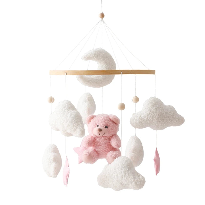 Wooden Crib Mobile with Teddy Bear & Music Box