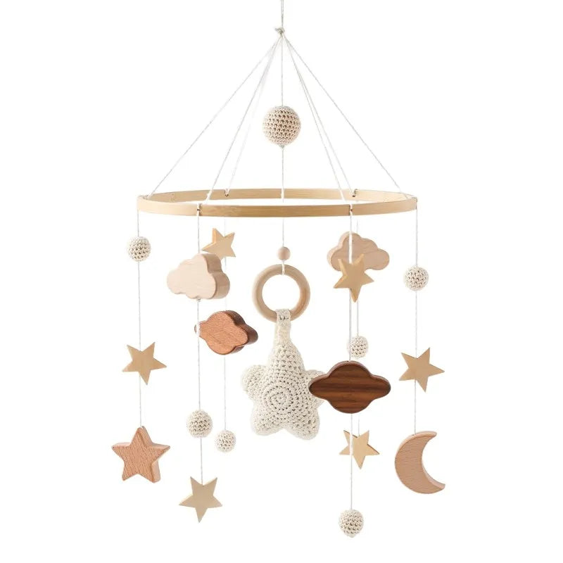 Wooden Crib Mobile with Teddy Bear & Music Box