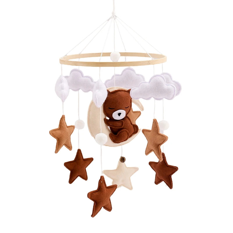Wooden Crib Mobile with Teddy Bear & Music Box