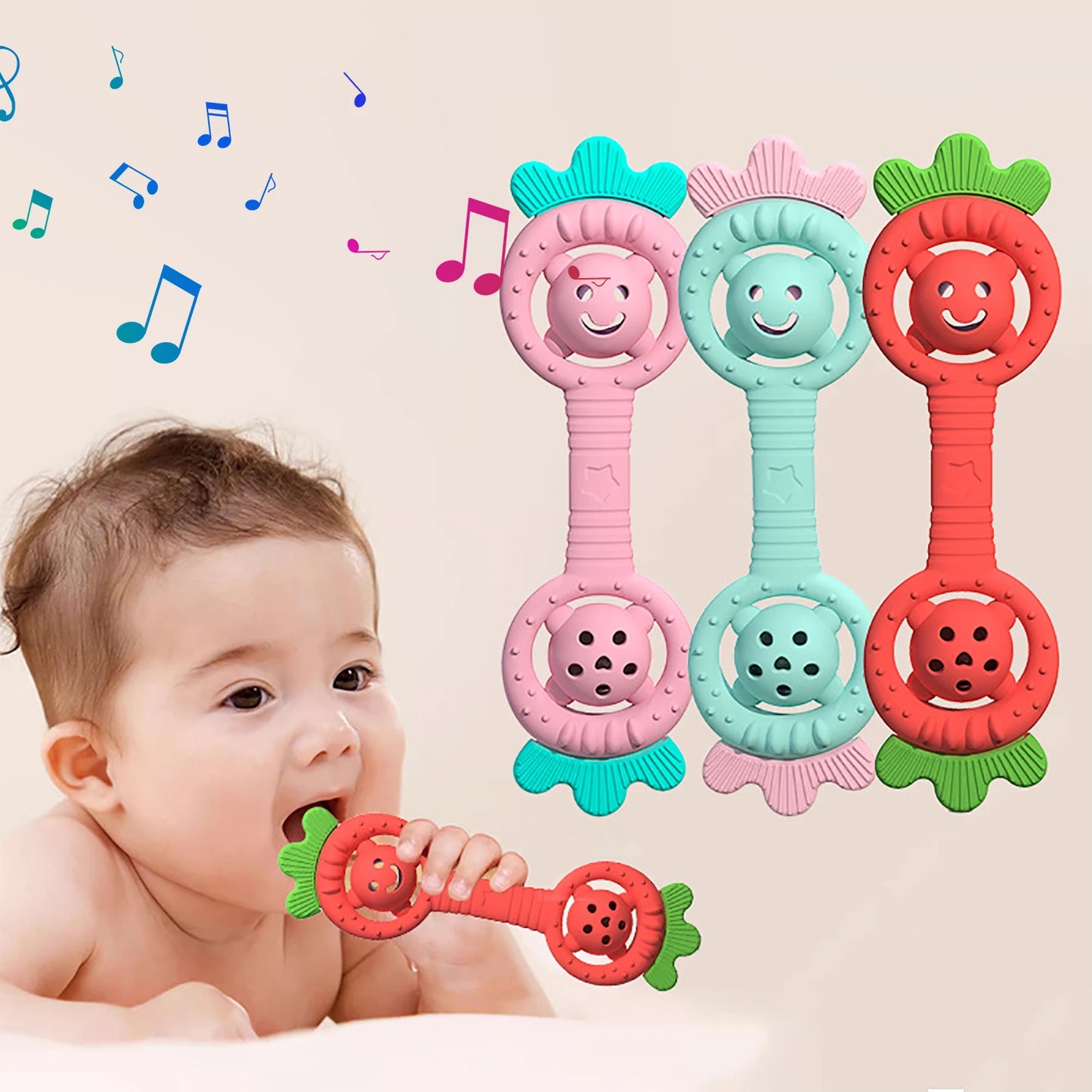 Silicone Baby Teether & Rattle Toy