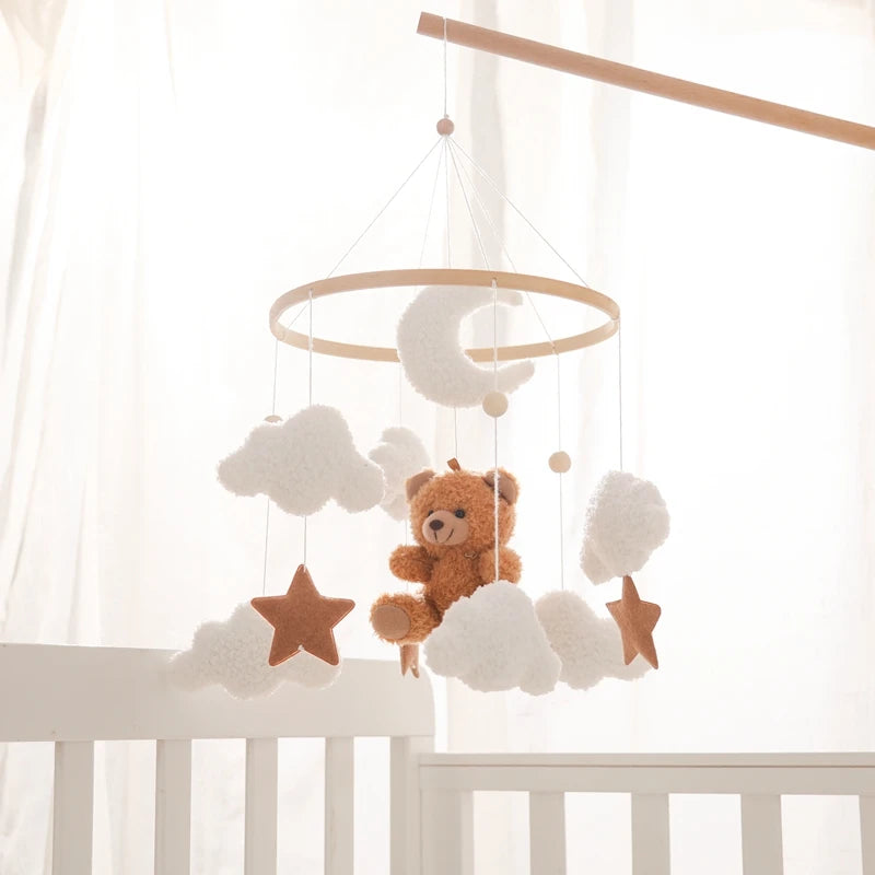 Wooden Crib Mobile with Teddy Bear & Music Box