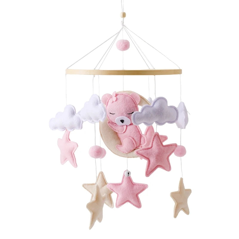 Wooden Crib Mobile with Teddy Bear & Music Box