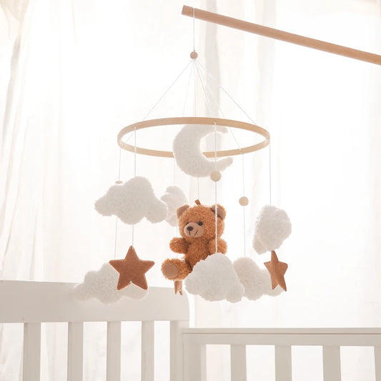 Wooden Crib Mobile with Teddy Bear & Music Box